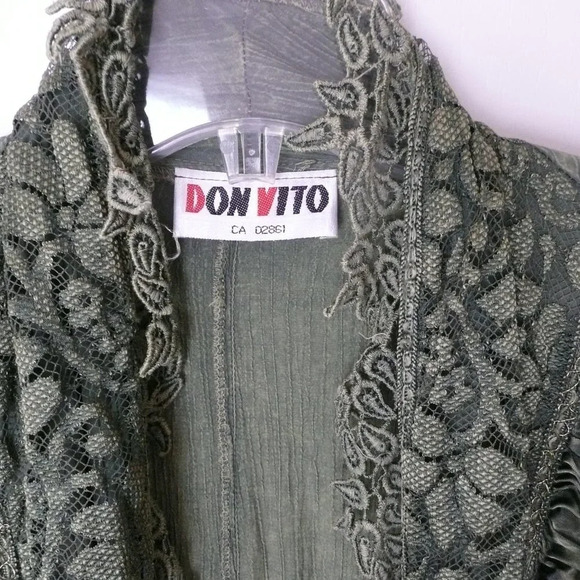 Vintage Don Vito Open Front Jacket Cardigan Green Ruffles Made in Italy Witchy - Picture 3 of 8